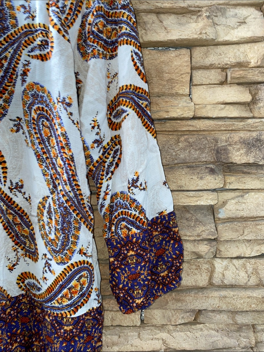 Lucky Brand White and Orange Paisley Print Long Sleeve Boho Blouse Medium - Picture 4 of 12